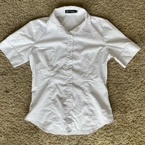White Short Sleeve Button Down Dress Shirt Blouse